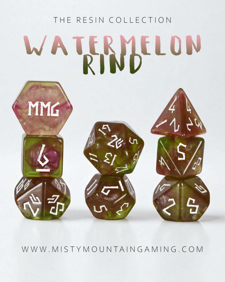 Set of polyhedral resin dice with &