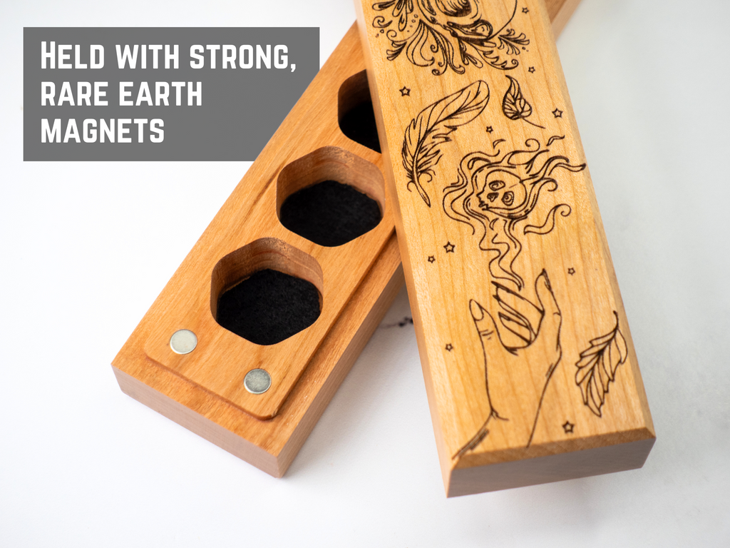 wooden dice vault for storing tabletop gaming dice