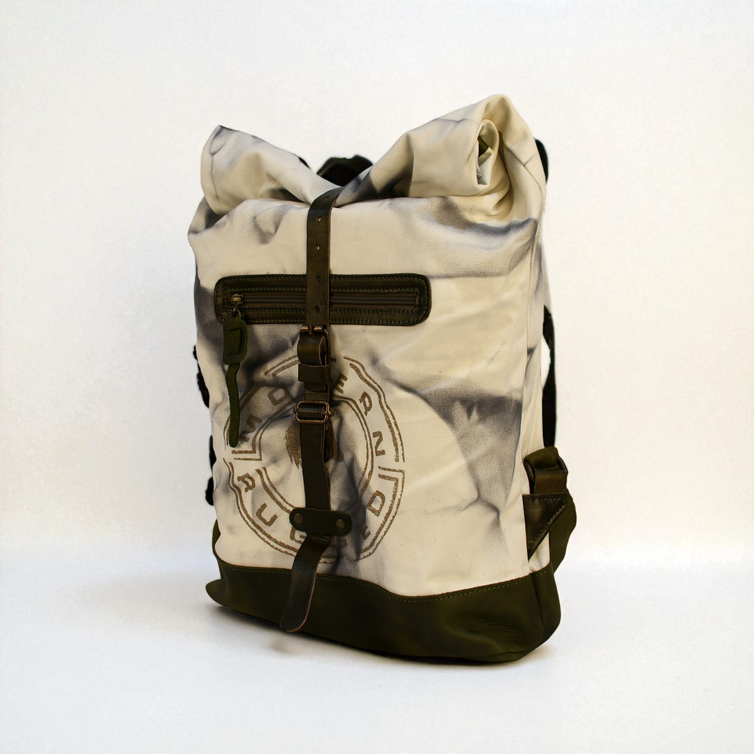 大理石纹帆布卷口背包