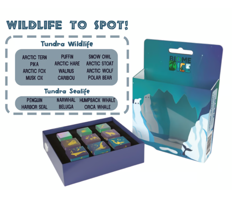 Box of wildlife-themed cards with a tundra theme, featuring animals like Arctic fox and puffin.