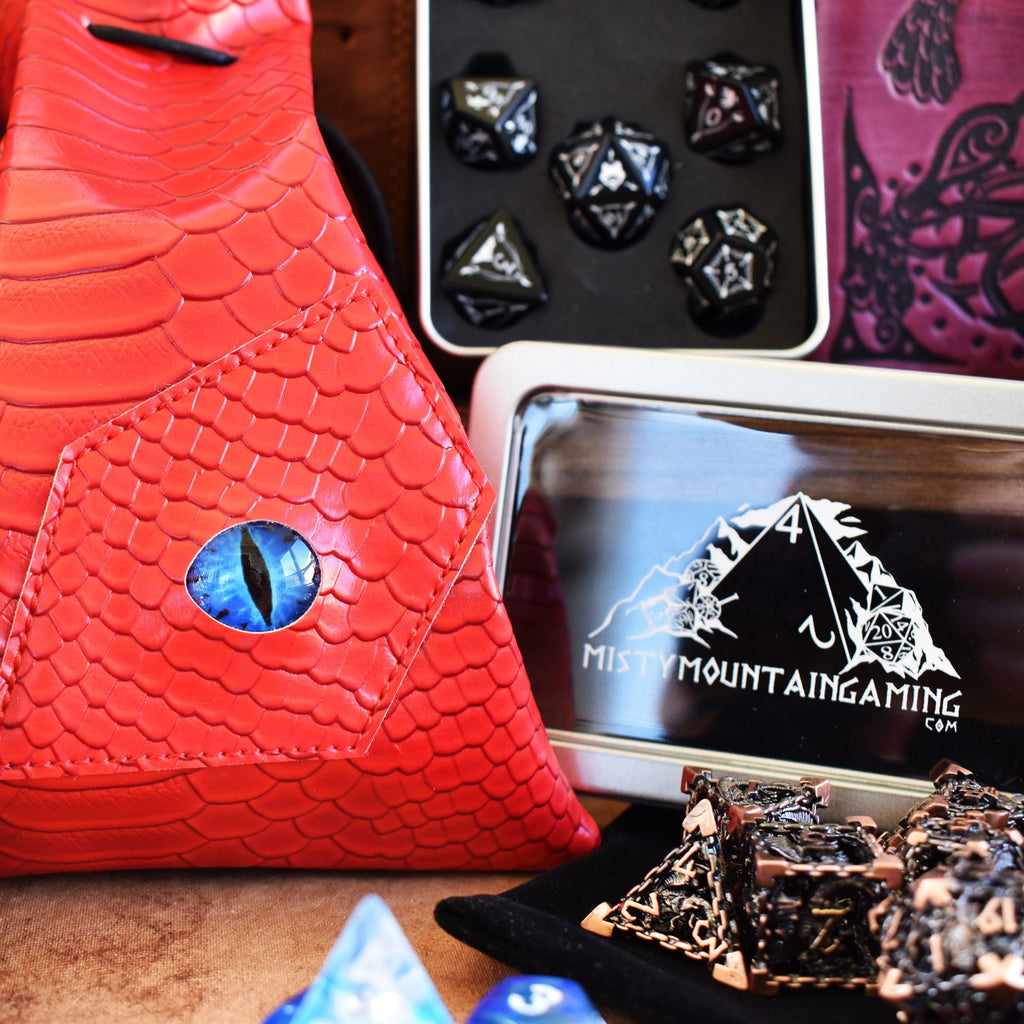 Dice sets and examples of items within the mystery bundle