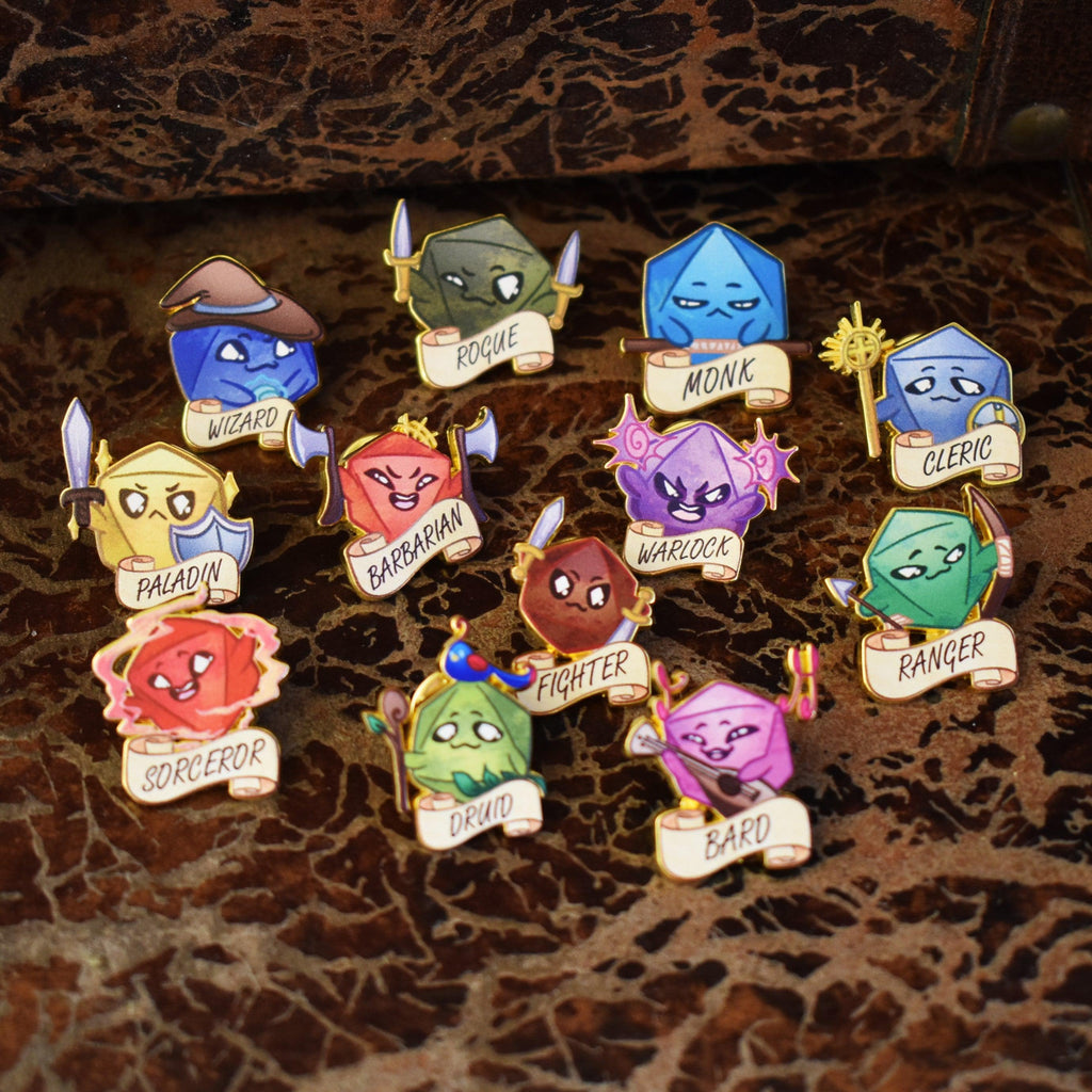 d20 shaped dice character with a sword and 'FIGHTER' banner on a dark background