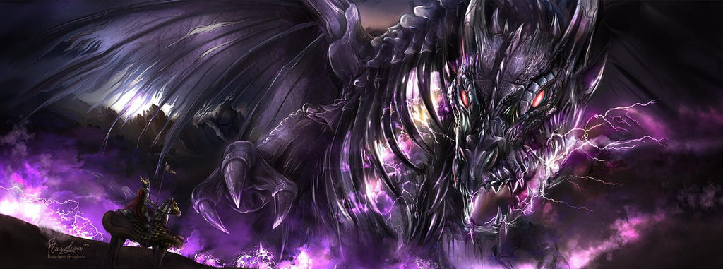A large mousepad with a fantasy dragon illustration, featuring multicolored LED lighting around the edge.