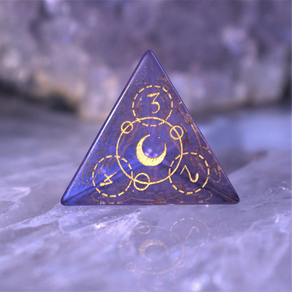 purple glass dnd dice d4 