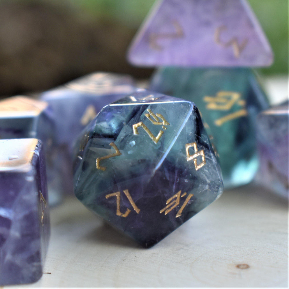 Pre-Order || Purple Fluorite Stone Dice Set